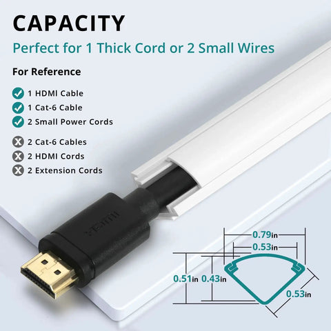 85 Inch Corner Cable Concealer Kit For Walls Floors And Ceilings Paintable Wire Cover Raceway showing HDMI cable inside channel