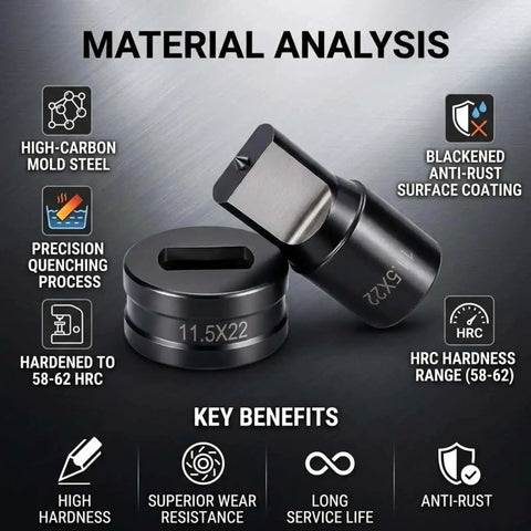 Oval Slotted Punch Die for CH-70 Hydraulic Press showcasing material analysis benefits like hardness and anti-rust coating