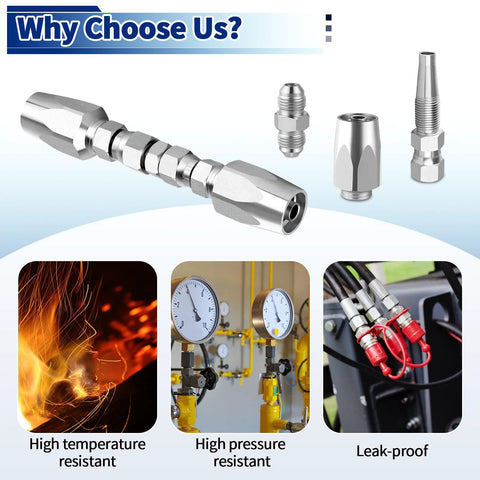 Hydraulic hose repair kit, 1/4-in field kit with 2 reusable heavy-duty galvanized carbon steel fittings