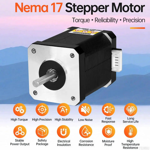 High Torque Nema 17 Stepper Motor 2 Phase 1.8 Degree 0.84Nm Bipolar with durability features and 1M 4 wire cable.