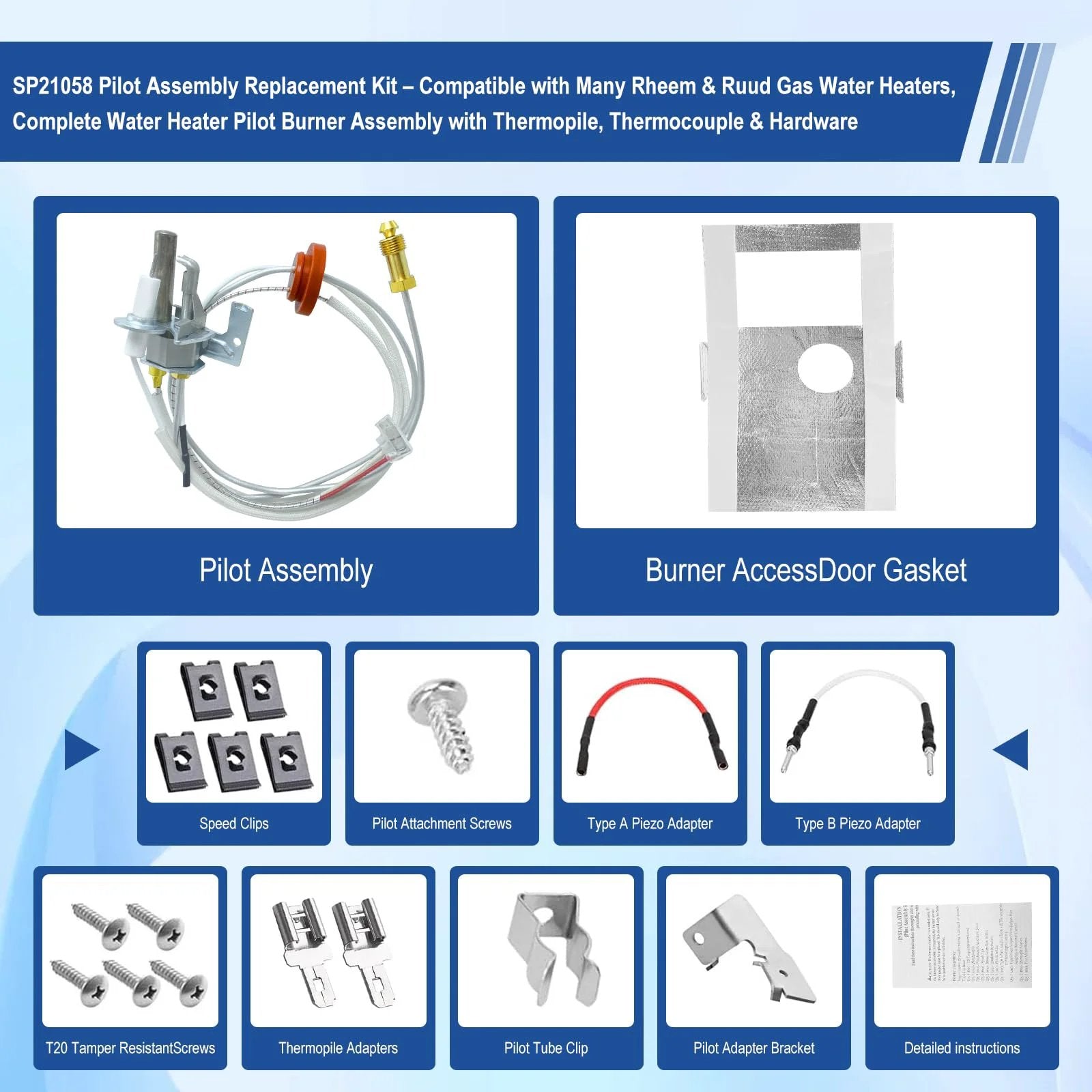 pilot assembly replacement kit SP21058 for Water Heate