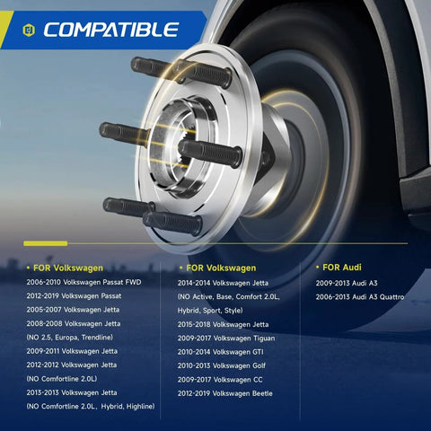 2 Pack Front Wheel Bearing Hub Assembly 5 Lug With ABS Compatible With Audi A3 Quattro Q3 TT 12-18 Beetle 09-17 CC 07-16