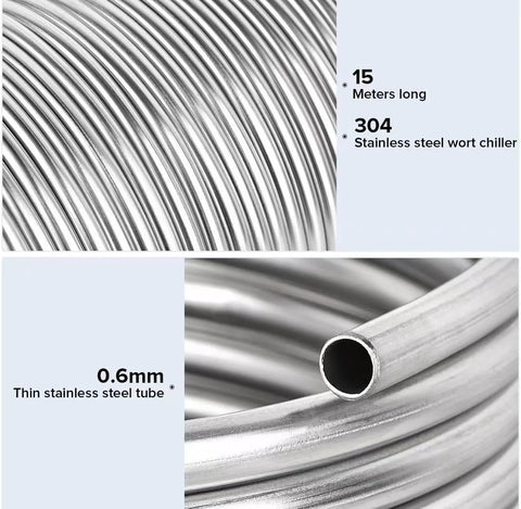 1/2 in x 50 ft 304 stainless steel wort chiller tubing coil, thin 0.6 mm wall, Amazon brand