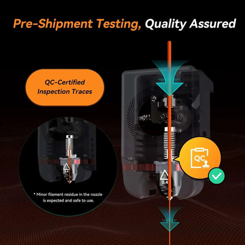 Quality control for Nozzle Assembly For Adventurer 5M 3D Printer with quick-release 0.8mm nozzle, high temp 280C inspection traces visible.