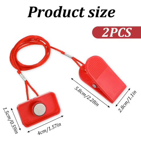 Two Pack Treadmill Safety Key Replacement Magnetic Emergency Stop Key Universal Fit for Running Machines, shown in red, 1.57x0.59 inches.