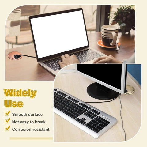 Desk Grommet Set, 2 Pieces, 1.4 Inch Zinc Alloy Round Desk Hole Cover, Cable Organizer For Home Office, Bronze Finish, installed