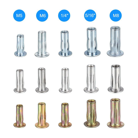 Multi Grip Rivet Nuts 1/4 20 Thread 12 Pieces Pre Bulbed Shank Flat Head Stainless Steel Insert Nuts variety