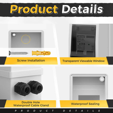DC 63 Amp Solar Panel Disconnect Switch Heavy Duty Two Pole Miniature Circuit Breaker Box 1000V Outdoor IP65 features