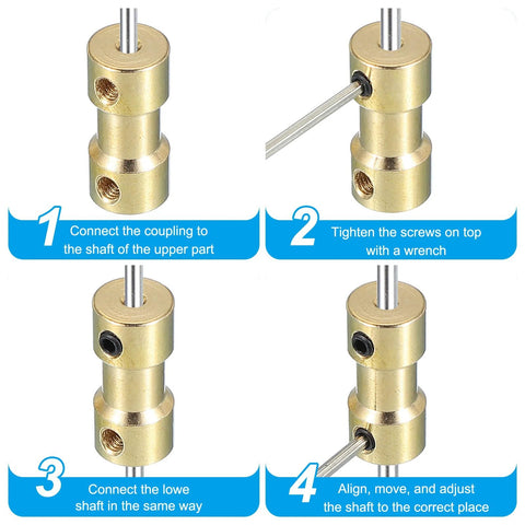 PATIKIL brass shaft coupling joint 3mm–3mm, 4-pack with M3 screws for RC cars, airplanes, motors and robots