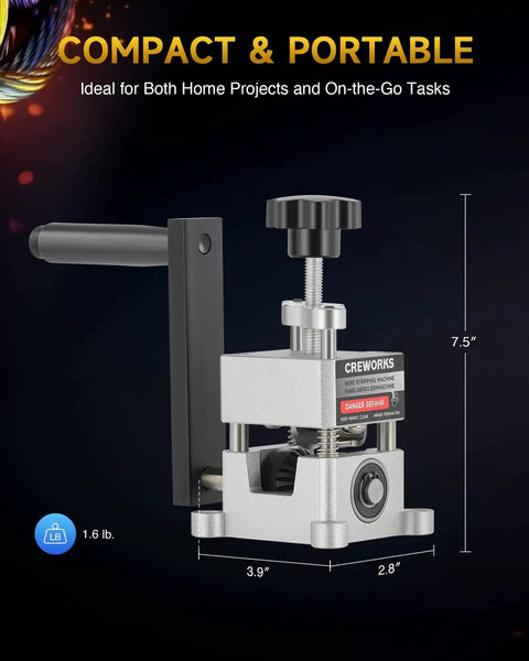 Side view of Wire Stripper Machine For Scrap Wires, Manual Crank Or Drill Compatible, 0.06 To 1 Inch Copper Wire Stripping Tool.
