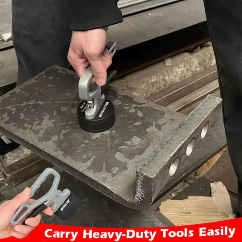 Person using Retractable Neodymium Magnetic Pickup Tool With Release Handle For Iron Plate on metal sheet in workshop.