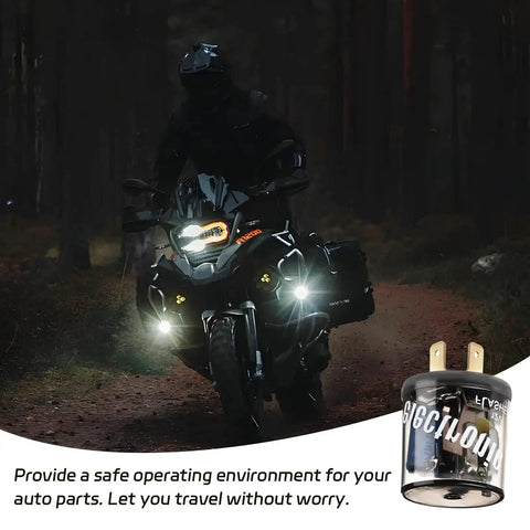 Motorcycle at night with Two Pack 12V Heavy Duty Flasher Relay For Cars Trucks SuvS Motorcycles And Marine Use 2 Pin Round Electronic unit inset