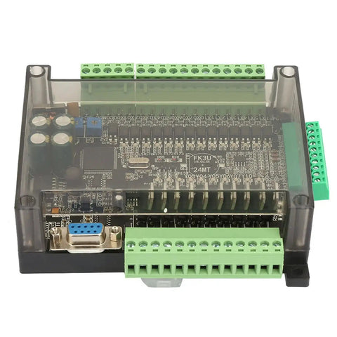 DC24V PLC Controller With 32 Bit MCU, 100kHz Pulse, 14 Digital Inputs And 10 Transistor Outputs, DIN Rail Mountable, clear casing