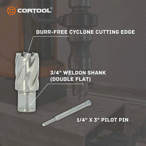 Annular Cutter For Mag Drill Press 1 Inch Cutting Diameter With Pilot Pin Weldon Shank Three Quarters Inch Two Flat HSS M2