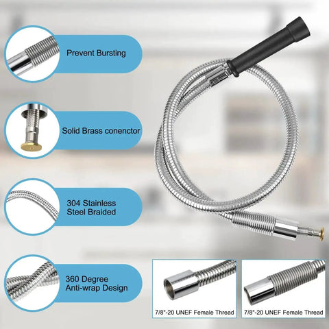 Heavy Duty 44 Inch Pre Rinse Hose With Grip Handle And Spring For Commercial Sinks Stainless Steel Overhead Spring And Heat Resistant Handle Replacement For Restaurant Kitchens And Industrial Dishwashers