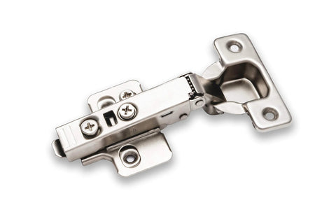 Berta full-overlay frameless European cabinet hinge, metal, soft-close, clip-on concealed hinge with screws