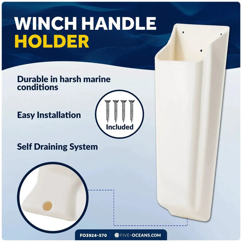 Five Oceans winch handle holder, white plastic pocket with mounting screws