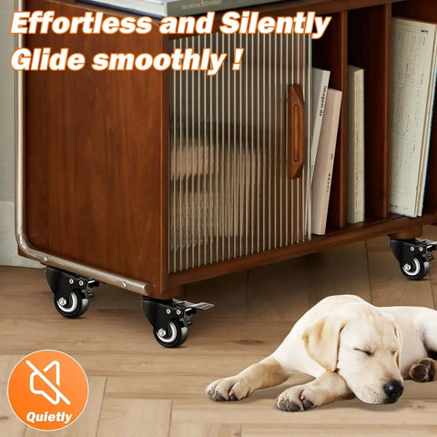Furniture with Heavy Duty 1.5 Inch Caster Wheels Set Of 12 With Polyurethane Silent Rolling Wheels, dog sleeping nearby.