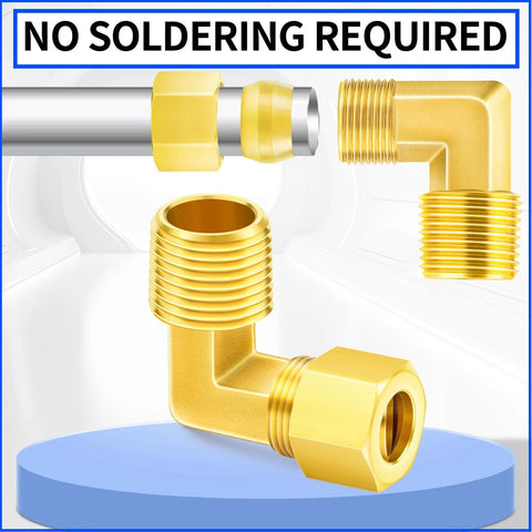 Brass Compression Tube Fitting Three Sixteenths Inch OD to One Eighth Inch NPT Male 90 Degree Elbow Connector 10 Pack