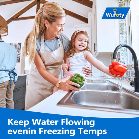 Wufoty brand logo in a bright kitchen as a mother and daughter wash vegetables at the sink.