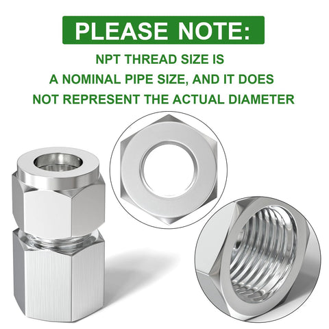 TAISHER 2-pack 304 stainless steel compression tube adapter, 1/2 in tube OD x 1/2 in NPT female, front view