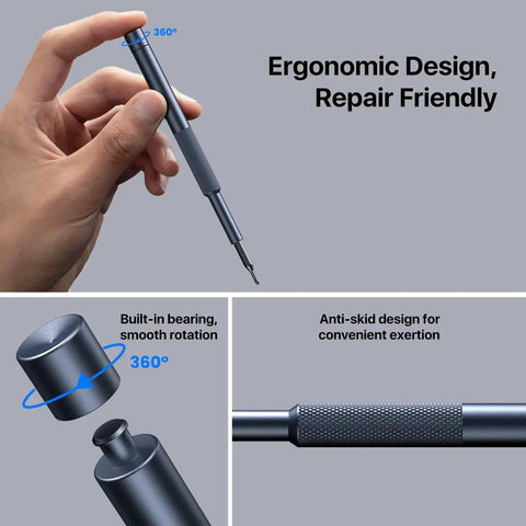 Ergonomic handle of 128-In-1 Precision Screwdriver Set With 125 Magnetic Bits Covering 99 Percent Of Small Screws for easier repairs.