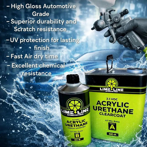 2K Clearcoat Automotive Paint Kit With Hardener Topcoat For Cars 1.25 Gallon, shown with sprayer and product details