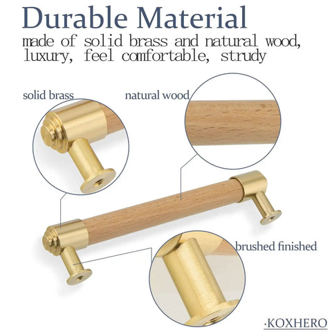 Modern Mid Century Brass And Wood Cabinet Pulls 3 Inch Center To Center Four Pack showcases solid brass and wood T bar design.