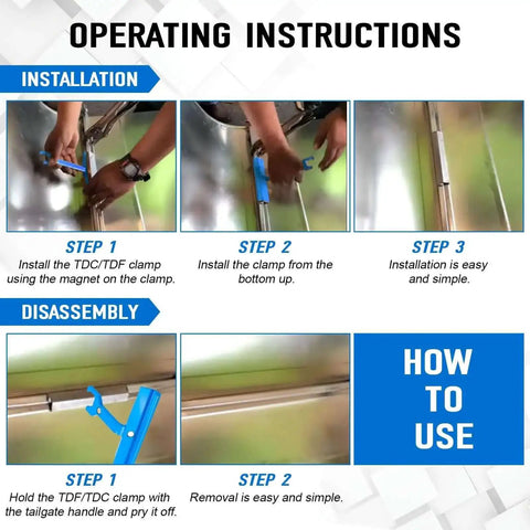 How to use PPC and PPF Clip Cleat Tool for ductwork installation and disassembly steps shown in sequence with images.