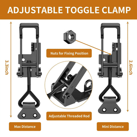 Heavy Duty Toggle Clamp Latch Set 1320 Lb Capacity 4003 Style Quick Release Hasp for Adjustable Jigs Durable Black Metal