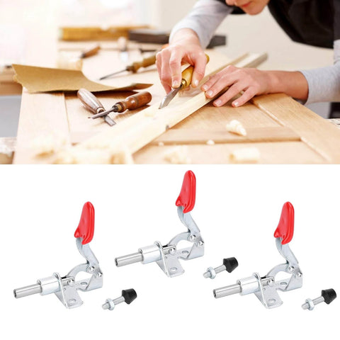 Pro Grade Heavy Duty Toggle Fixture Quick Release Tooling Clamp Set Three Piece for Woodworking Tables and Saw Boards
