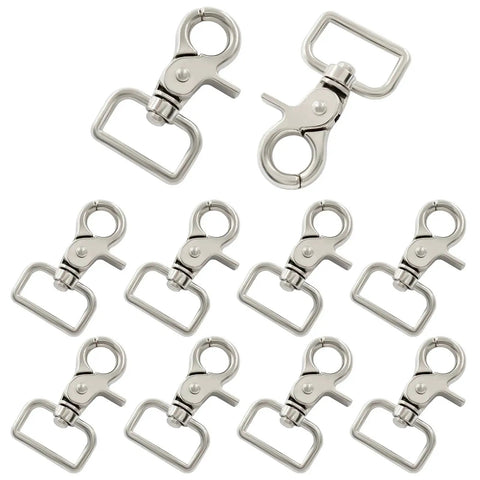 10 Pack Swivel Snap Hooks Set Heavy Duty Trigger Clips For Key Chains Leashes, silver zinc alloy, 360° swivel design