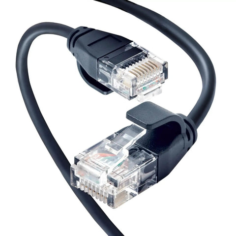 Cat6A Ultra Slim Ethernet Patch Cable 20 Ft 34AWG U/UTP Black for lightning fast home and office internet connection close-up