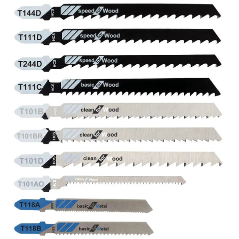 10 Piece Jigsaw Blades Set With T Shank For Wood Metal And Plastic Cutting, Assorted Models T101AO T101D T101B T101BR T118A T118B