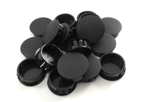 Black Nylon Hole Plugs For 1 1/8 Inch Holes With Locking Tabs Snaps Into Place Slightly Domed Textured Head Expanding Wings Lock To Sides 6 Pack