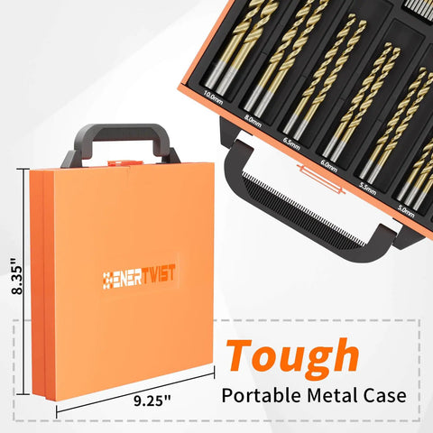 Titanium Coated Drill Bit Set For Metal, Wood, Plastic And Aluminum By ENERTWIST, 99 PC HSS Twist Bits with sturdy storage case