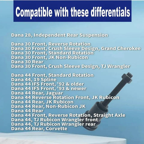 List of compatible differentials for Inner Axle Side Seal Installation Tool with Dana 30 44 60 thrust bearing compatibility