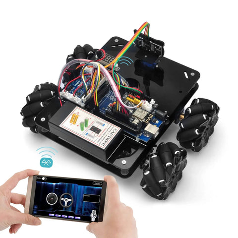 Omni Directional Mecanum Wheels Robotic Car Kit For Arduino Mega 2560 with metal chassis and remote control.