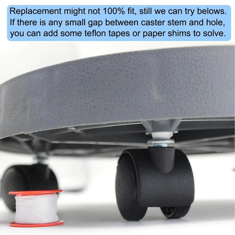 Four Pack Small Swivel Caster Wheels 1 Inch Locking Casters with Clip On Straight Stripe Stem installed on round base