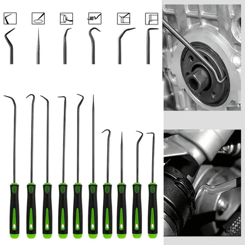 DIY Friendly Precision Pick And Hook Set For Cars And Auto Repair, 10-piece CR-V steel kit with rust-resistant ultra fine tips.