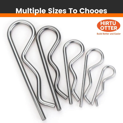 6 Pcs M4 X 90 Heavy Duty 304 Stainless Steel Cotter Pins And R Clips With Strong Spring Tension, different sizes shown