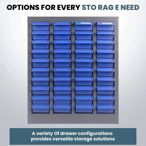 Tough As Nails 40 Drawer Parts Cabinet Organizer with metal frame and ABS drawers for nut and bolt hardware storage front view