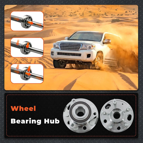 Two Pack Front Wheel Hub Bearings Replacement For Chevy Equinox Malibu GMC Terrain 2010 To 2017 Part 513288 Fits Buick LaCrosse 2010 To 2016 Buick Regal 2011 To 2017 Cadillac CTS 2014 To 2016 displayed with car and desert background