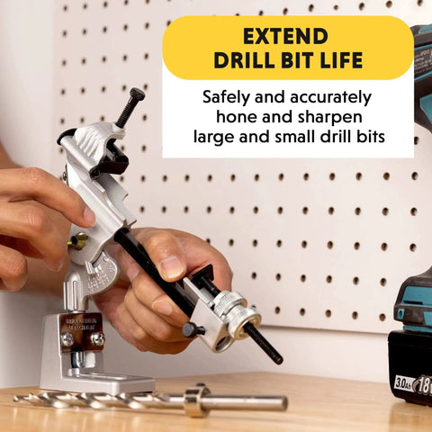 Drill Bit Sharpening Attachment No 825 for Drills, Precision Drill Grinding Tool With Pivoting Neck And Adjustable Angles in use