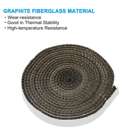 Wood stove gasket roll, graphite fiberglass, flat self-adhesive, 5/8x1/8x118 in, black