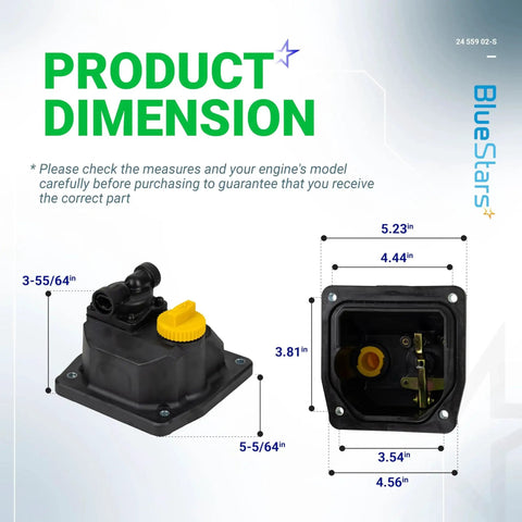 Dimensions of Fuel Pump Kit With Valve Cover And Hose Fittings For Kohler Engines, including oil cap and hose connections.
