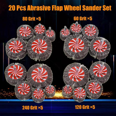 All-In-One Flap Wheel Sander Set For Drill And Die Grinder, 20 Pcs, 5 Size Options With 60 80 120 240 Grits, 1/4 Inch Shank