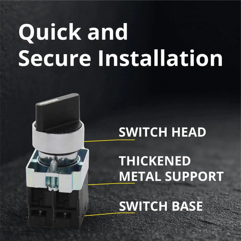 Rotary Switch With 2-Position Maintained Selector No NC Latching, 22mm, Quick Secure Installation, Labeled Parts, Close-Up