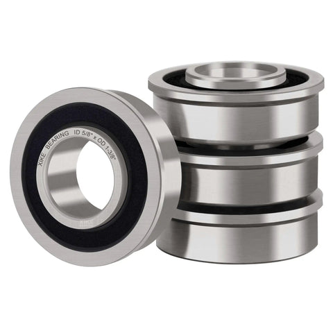 Flanged Ball Bearing Set Four Pack 5/8 Inch Shaft To 1-3/8 Inch Hub And 1/2 Inch Bore For Lawn Mowers Wheelbarrows Carts And Hand Trucks Replacement For JD AM118315 AM35443 Stens 215-038 215-061, chrome steel bearings stack