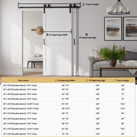 38 Inch By 84 Inch Bypass Barn Door With 6.6 Ft Track Hardware Kit Included, H Shape Solid Core MDF Build, Waterproof PVC Surface